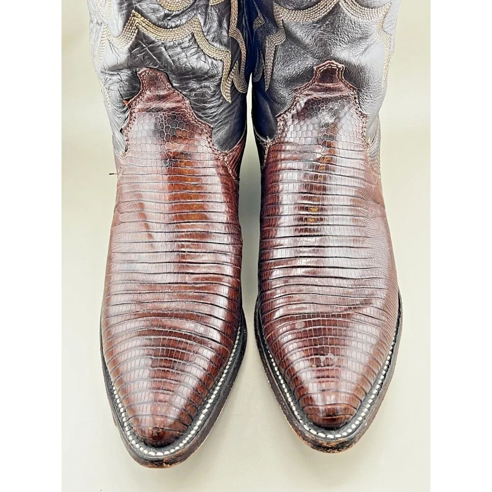 Vtg JUSTIN Cowgirl Boots Teju Lizard Leather Size 6.5B Western Rodeo USA #L4711